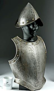 19th C. Italian Victorian Steel Cuirass & Cabasset Helm