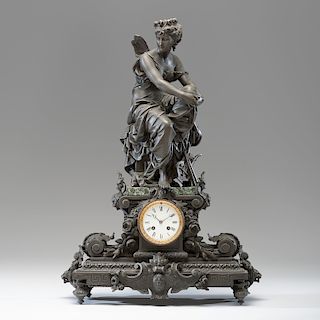 French Figural Mantle Clock, Signed Bouret