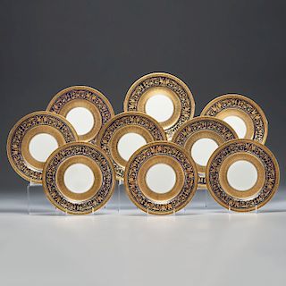 Crown Chelsea Cobalt Gilt China Plates