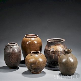 Five Stoneware Storage Jars
