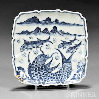 Blue and White Dish with Carp