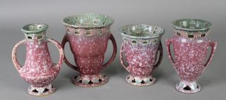 Group of 4 Roseville Pottery Red Ferella