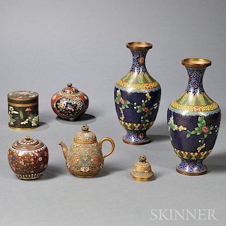 Seven Cloisonne Boxes and Vases