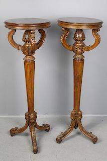 Pair Carved Mahogany Plant Stands