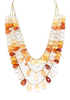 A Yellow Gold and Multi Strand Fire Opal Swag Necklace, 73.70 dwts.