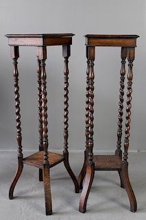 Matched Pair of Oak Plant Stands