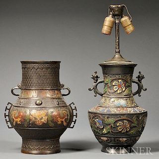 Two Champleve Urns