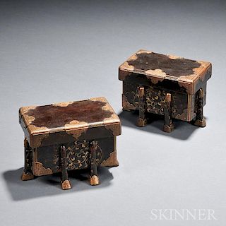 Pair of Lacquer Footed Miniature Trunks