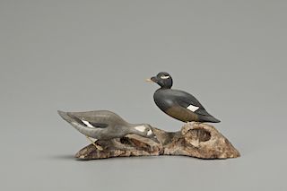 Miniature White-Winged Scoter Pair, Russ E. Burr (1887-1955)
