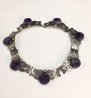 STERLING SILVER &  AMETHYST NECKLACE MARKED TAXCO