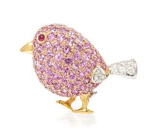 A Pair of Gold, Sapphire and Diamond Bird Brooches, 11.40 dwts.