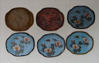 6 CLOISONNE TRAYS, SHOWING STAGES OF MANUFACTURE
