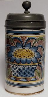 EARLY FAIENCE STEIN W/ MANGANESE, DATED 1815