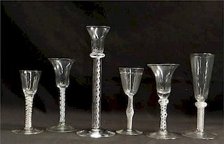 GROUP OF 6 BLOWN GLASSES W/ AIR TWIST STEMS