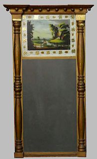 19THC. LOOKING GLASS W/ EGOLMISE PANEL