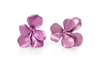 A Pair of Purple Titanium Flower Earclips, JAR Paris, 4.90 dwts.