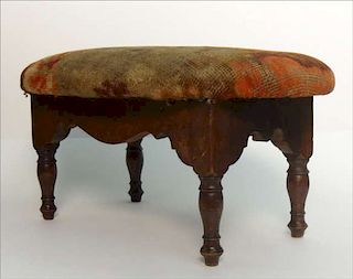 EARLY 19THC. CRICKET STOOL W/ CARVED APRON