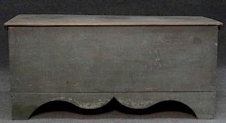 18THC. ROBINS EGG BLUE BLANKET CHEST W/ CUPIDS BOW