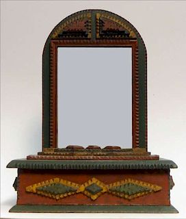 TRAMP ART MIRROR BOX IN RED, GREEN & YELLOW PAINT