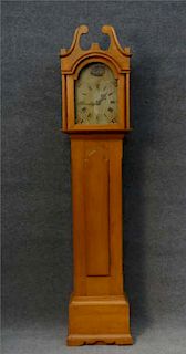 19THC. AMERICAN TALL CASE CLOCK W/ WOODEN WORKS