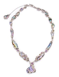 A Sterling Silver, Abalone Pearl, Tourmaline and Chalcedony Necklace, Naomi Hinds,