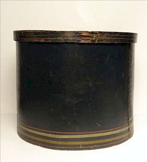 PAINTED WOODEN DRUM SHAPED HAT BOX