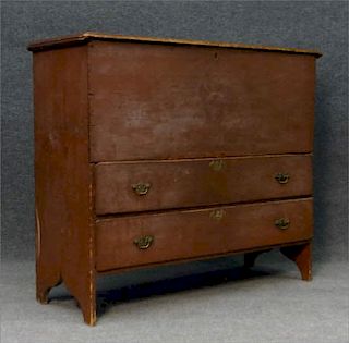 18THC. AMERICAN BLANKET CHEST OVER 2 DRAWERS