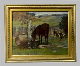 O/C "A HORSE WATERING" SGND S.R. MILLER