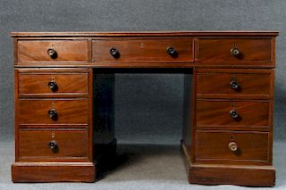 19THC. PARTNERS DESK W/ RED LEATHER INSET TOP
