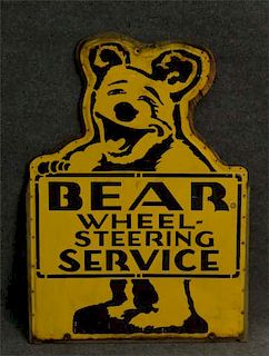 BEAR WHEEL STEERING SERVICE SIGN , TIN W/ WOOD