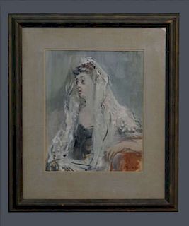 GOUACHE OF A VEILED WOMAN SGND MANFRED '38