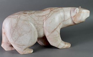 Pink Alabaster Polar Bear Sculpture by C. Olivier
