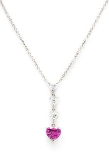 A White Gold, Diamond and Pink Sapphire Pendant, 1.90 dwts.