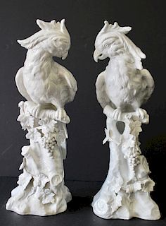 Pair Italian White Porcelain Figural Parrots