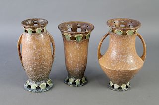 Group of 3 Roseville Pottery Brown Ferella