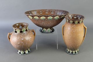 Group of 3 Roseville Pottery Brown Ferella