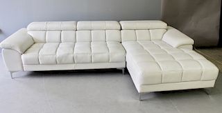 Mid-Century Modern White Leather Sofa