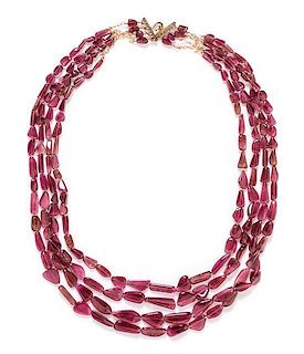 A Multi Strand Pink Tourmaline Bead Necklace,