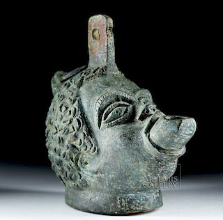 Roman Bronze Oil Lamp with Nubian Face