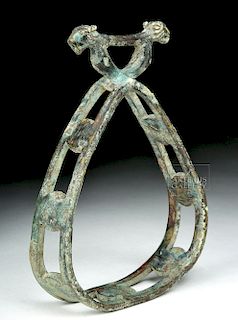 Roman Bronze Chariot Component with Lion Heads