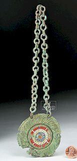 Roman Imperial Enameled Bronze Ornament + Chain