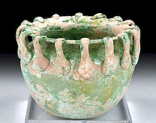 Delicate Roman Glass Bowl w/ Applied Rigaree