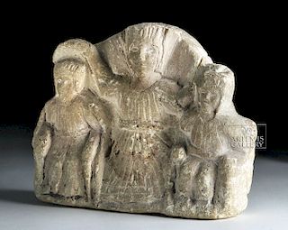 Byzantine Stone Stele with Trio of Figures