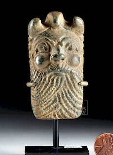 Bactrian Carved Stone Face Pendant - Beard & Horns