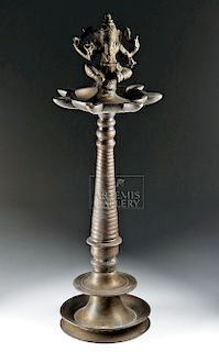19th C. Indian Bronze Lamp w/ Ganesha