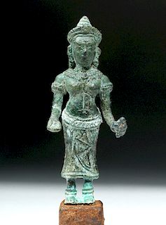 Khmer Bronze Statuette - Devi on Iron Pedestal