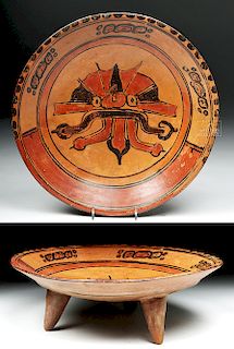 Mayan Polychrome Tripod Dish - Chaac & Glyphs