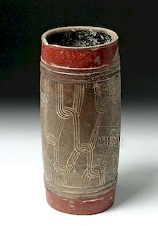 Fine Mayan Pottery "Fishing Net" Cylinder