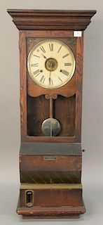 Oak International time recording clock. ht. 43in.