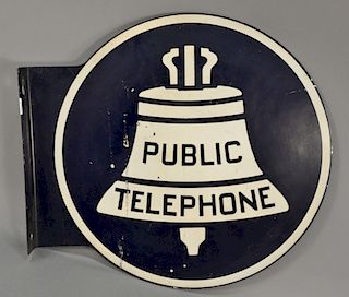 Public telephone double sided vintage metal sign. 18 1/4" x 19 3/4"